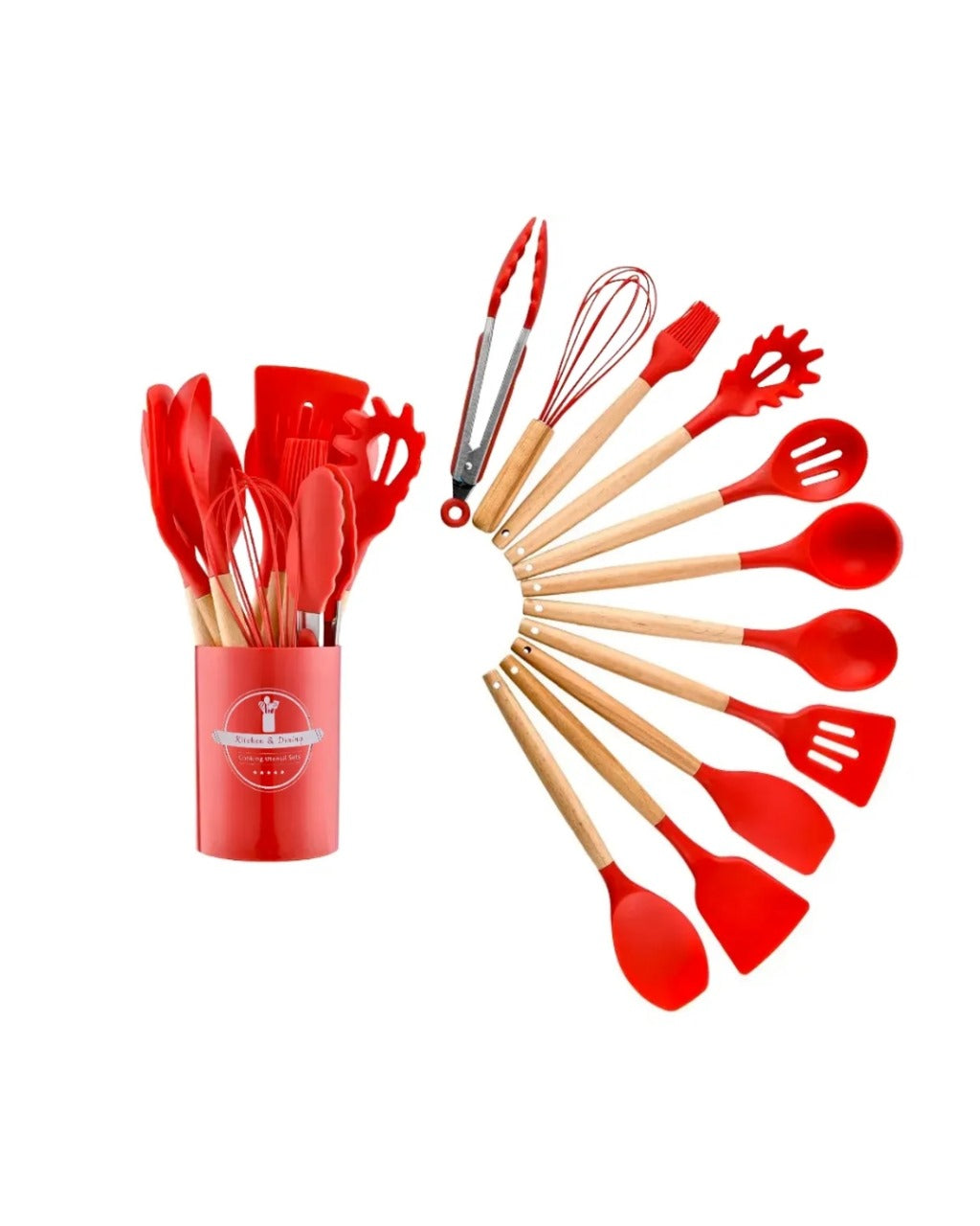 Utensilios de Cocina Silicona (Color Rojo y Verde Menta)
