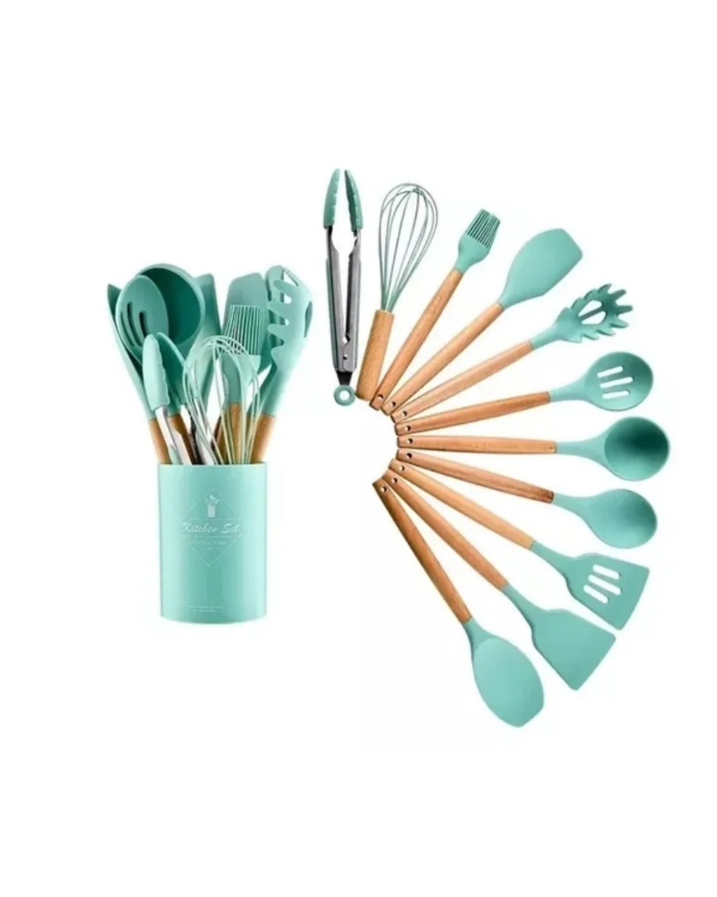 Utensilios de Cocina Silicona (Color Rojo y Verde Menta)
